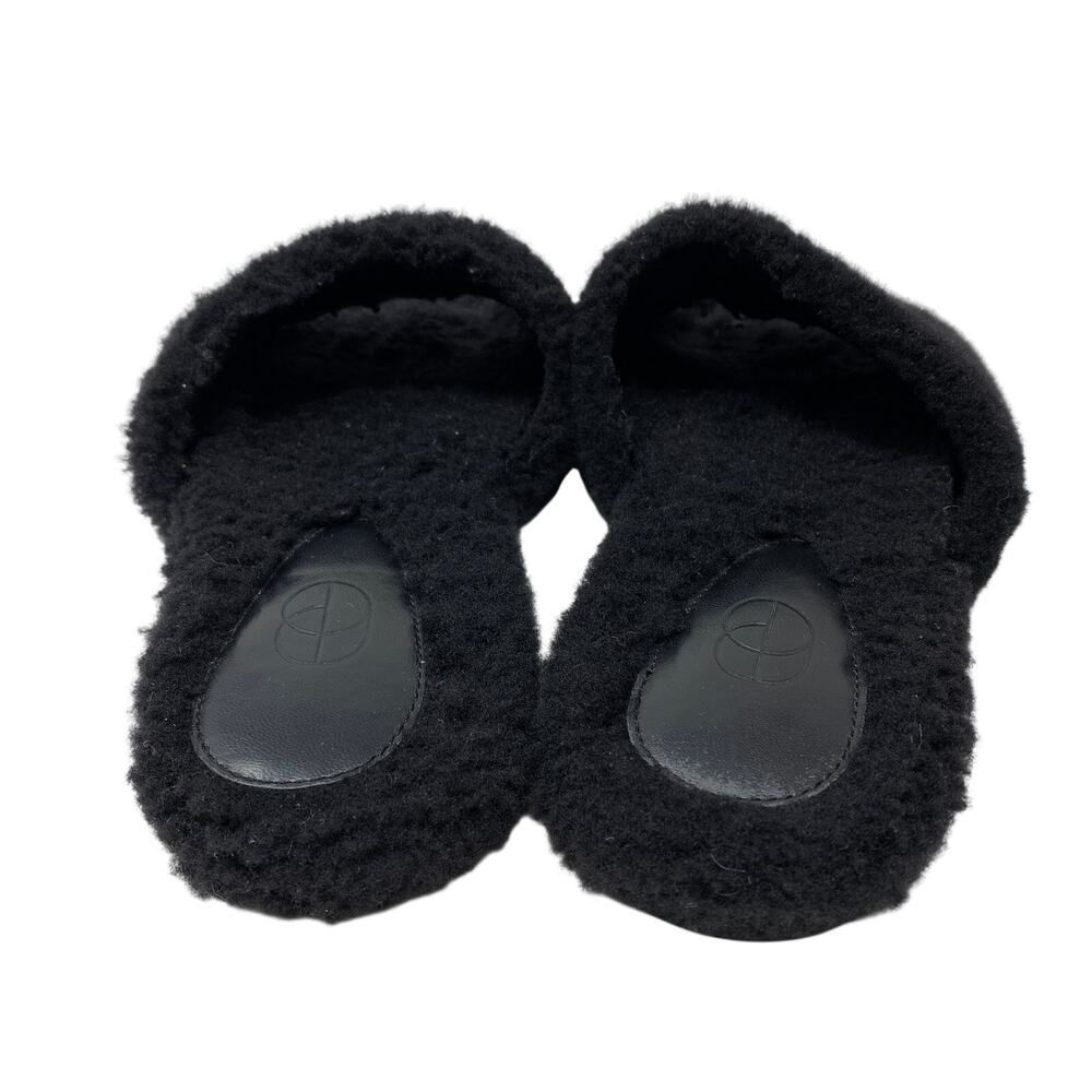 Porte & Paire Shearling Slippers Womens Size 37 US 7 Black Leather Lining + Sole - Picture 4 of 8